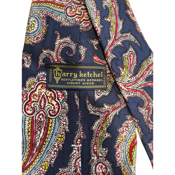 Vintage Bert Pulitzer Blue and Red Paisley Print Pure Silk Necktie - Picture 2 of 7